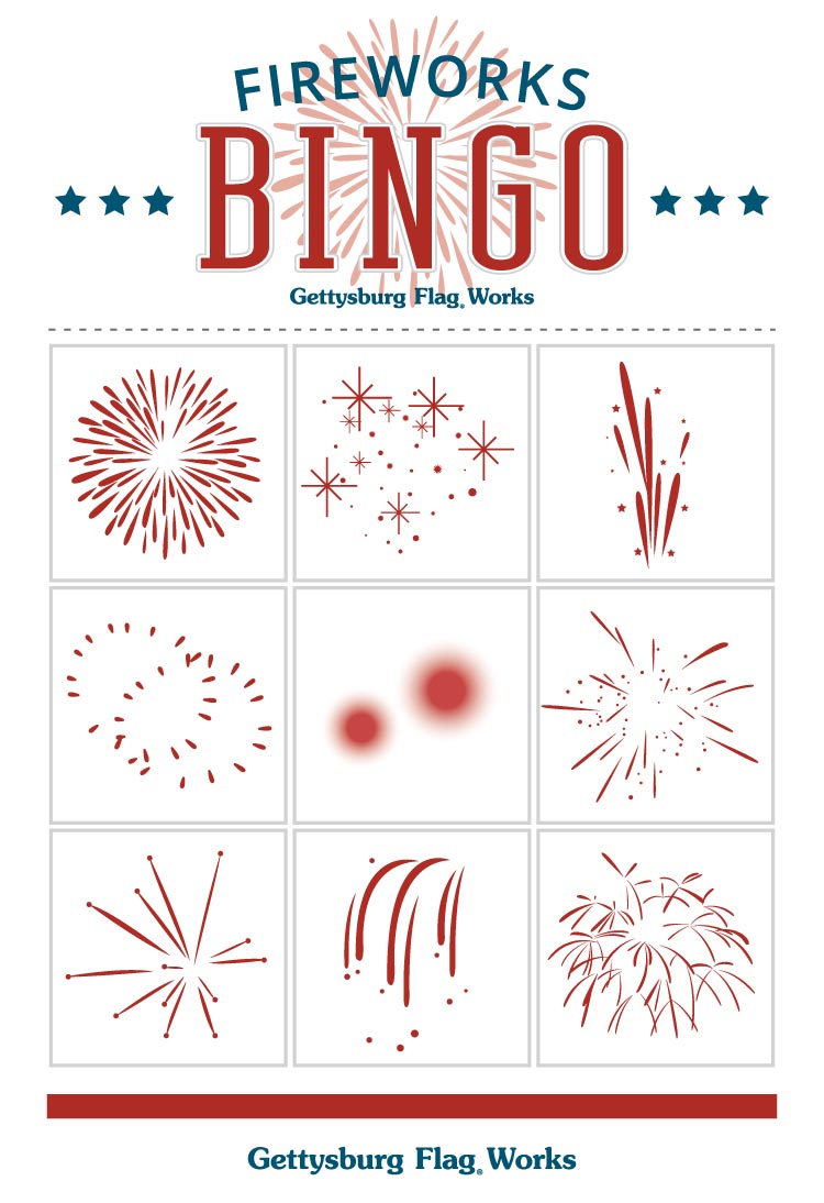 Fourth of July Fun: Free Printable Fireworks Bingo - Gettysburg Flag