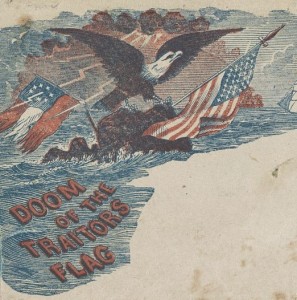An 1861 drawing shows the triumph of the U.S. flag over the Confederate standard.