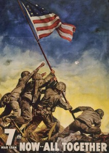 The Iwo Jima flag image on a WWII poster