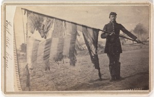 A shredded flag after a Gettysburg battle