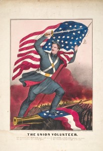 Currier and Ives print of a flag-bearer