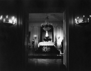 JFK's flag-draped casket in the White House