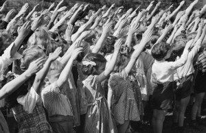 Children give the original Bellamy salute