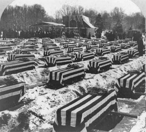 Flag-draped coffins at Arlington Cemetery
