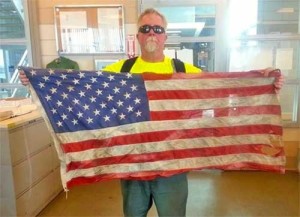 This tattered flag was dropped off at the sanitation office in a bag with Shevlin's name on it.