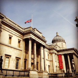 Union Jacks flying at half mast in London.  Photo by Link Humans