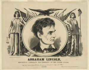 A flag-bedecked Lincoln campaign  flyer from 1860