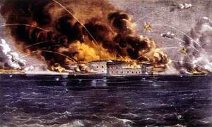 Fort Sumter under attack in 1861.