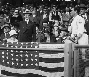 President Coolidge readies his pitch in 1924. (Library of Congress)