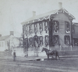 Lincoln's home, draped in mourning and flags. (Library of Congress)