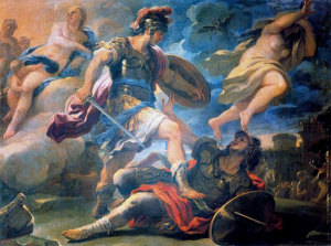 An 18th-century illustration of the Aeneid shows a wounded warrior.