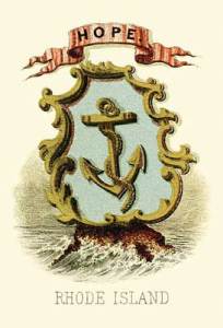 Rhode Island's seal, fancifully drawn to capture hope amid a storm.