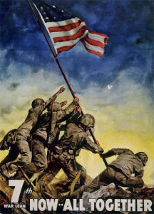 The flag-raising on Iwo Jima promoted a bond drive. (Library of Congress)