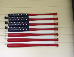 Baseball bats form an American flag on a house in Cooperstown, NY. (Helen Koshykar photo)