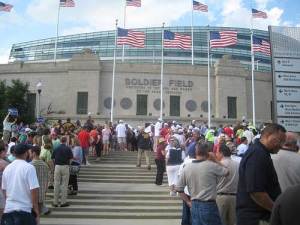 Flags fly at Soldier Field