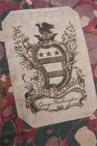 Washington's bookplate shows his coat of arms. (Mount Vernon)