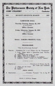 1919 program for Heifetz's debut