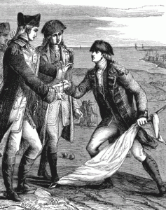 Washington receives a message from a soldier with a flag of truce