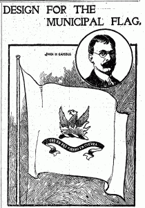 A 1900 newspaper illustration of the SF flag and its creator. (San Francisco Chronicle)