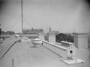 Flagpoles on top of the White House, 1923. (Library of Congress)