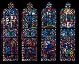 A stained-glass window at the Washington National Cathedral contains the two Confederate flags. (Washington National Cathedral)