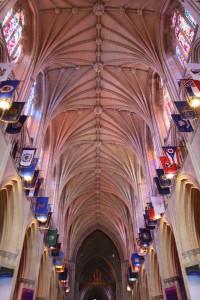 State flags hang in the nave of the cathedral. (wikipedia.com)