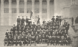 Members of the Cleveland Chamber of Commerce show off the new city flag in 1895. (Western Reserve Historical Society)