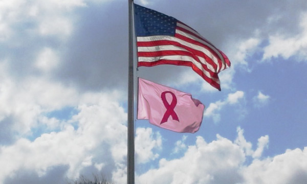 pink ribbon flag flying