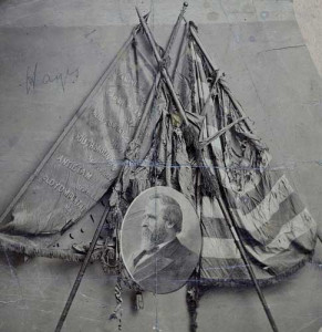 Civil War battle flags reminded voters of Hayes' military career. (New York Public Library)