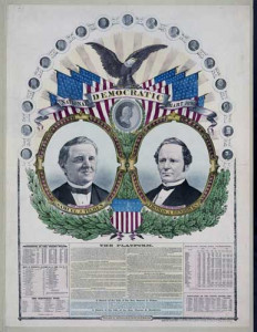 Tilden-Hendricks-campaign-poster,-studded-with-American-flags.-(Library-of-Congress)