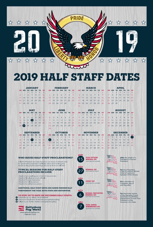 2019 Half Staff Calendar from Gettysburg Flag Works