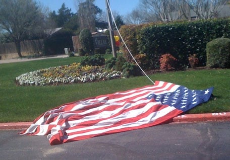 American flag on the ground