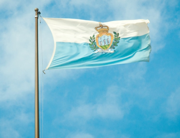 San Marino's flag with coat of arms.