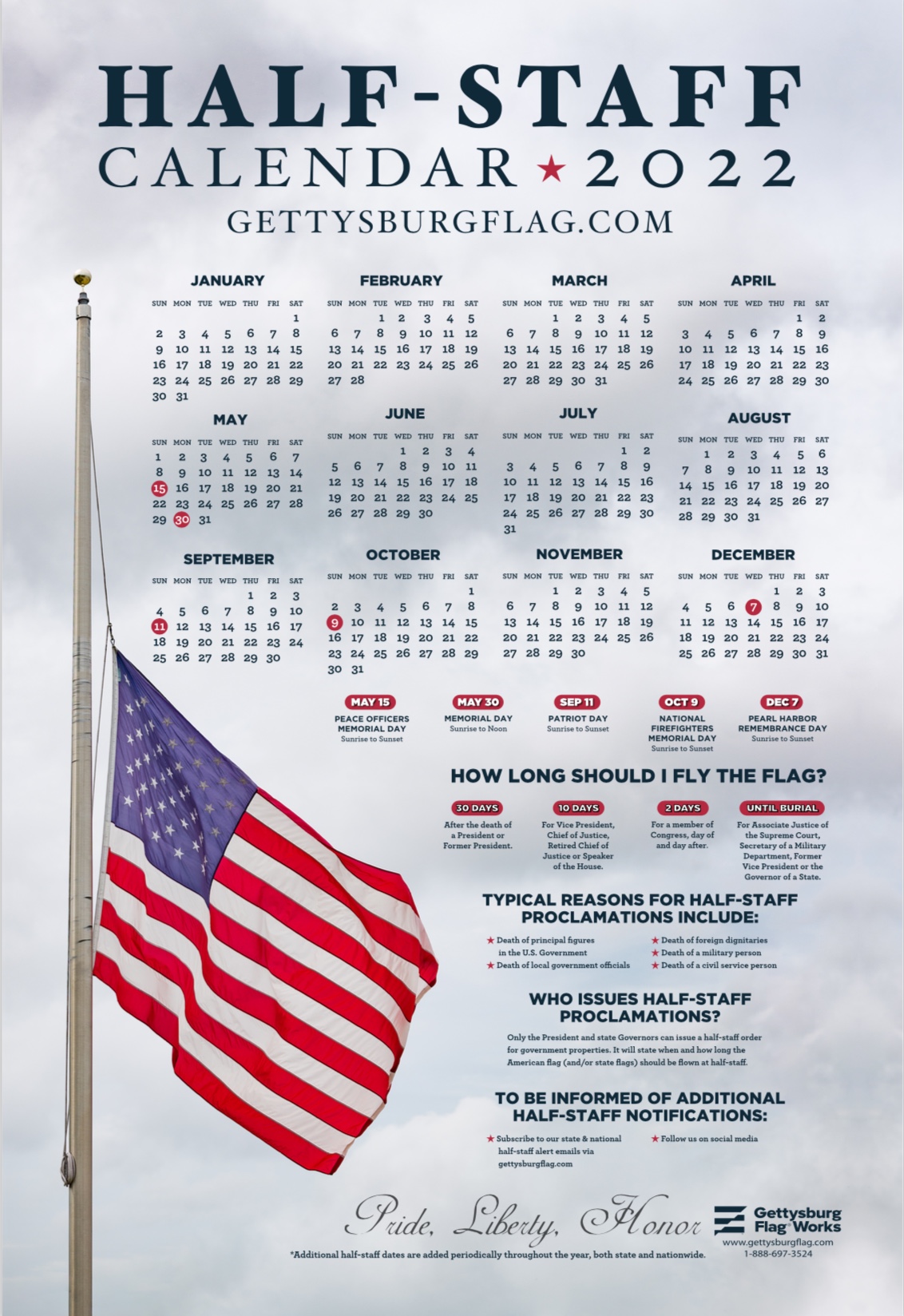Gettysburg College 2022 Calendar 2022 American Flag Half-Staff Calendar - Gettysburg Flag Worksgettysburg  Flag Works Blog