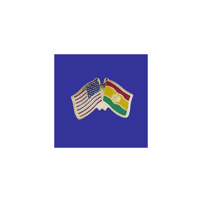 Bolivia (seal design) Lapel Pin (Double Waving Flag w/USA)