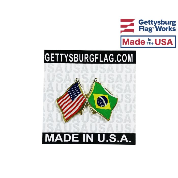 Brazil Lapel Pin (Double Waving Flag w/USA)