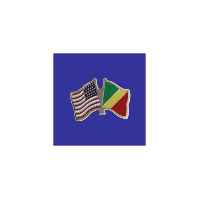 Congo Republic Lapel Pin (Double Waving Flag w/USA)