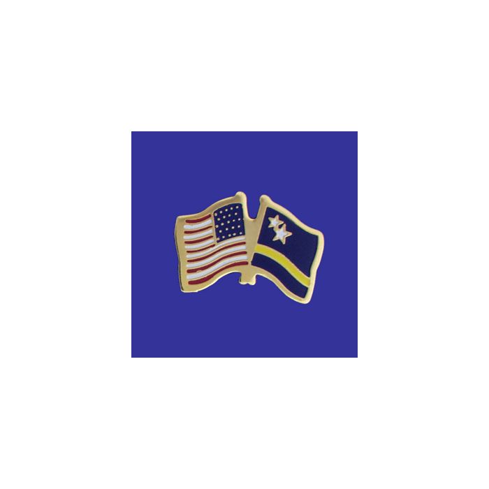 Curacao Lapel Pin (Double Waving Flag w/USA)