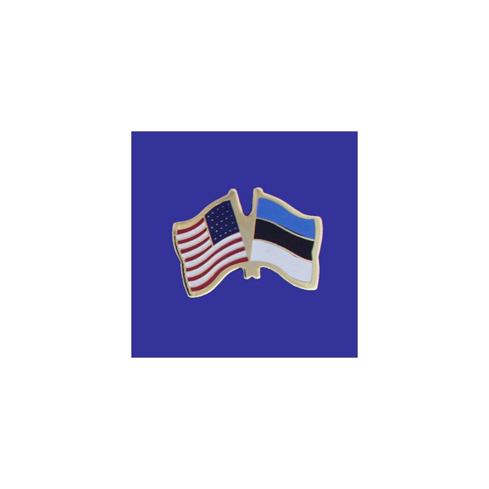 Estonia Lapel Pin (Double Waving Flag w/USA)