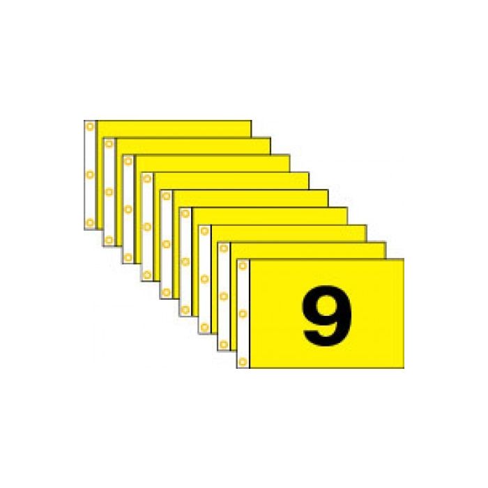 Golf Flag Set 1-9, (Black on Yellow) - 14x20"