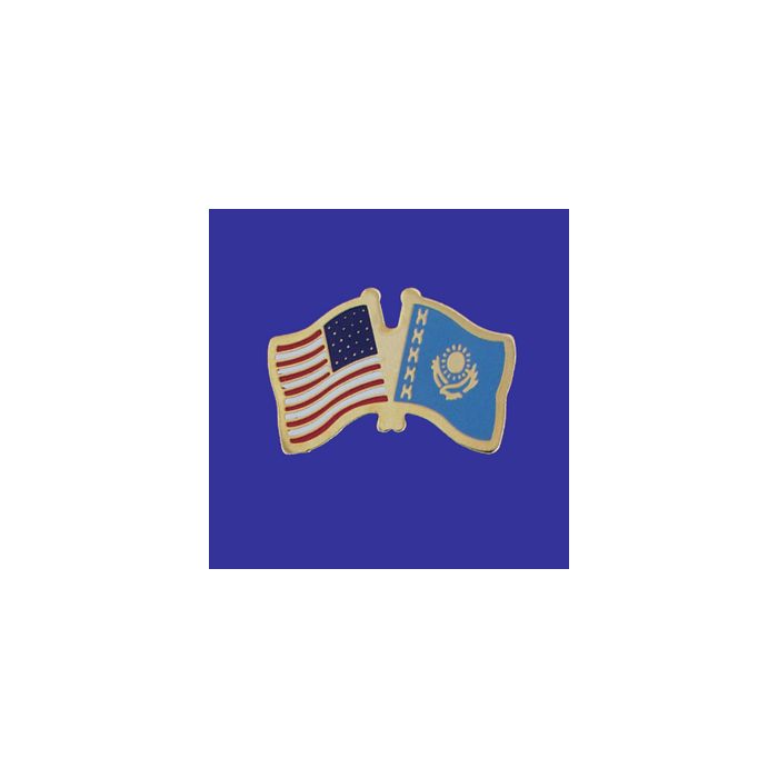 Kazakhstan Lapel Pin (Double Waving Flag w/USA)