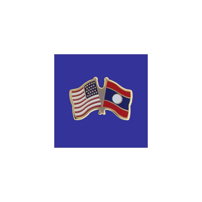 Laos Lapel Pin (Double Waving Flag w/USA)
