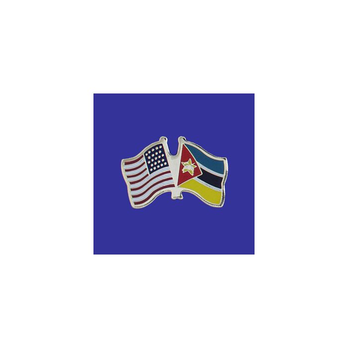 Mozambique Lapel Pin (Double Waving Flag w/USA)