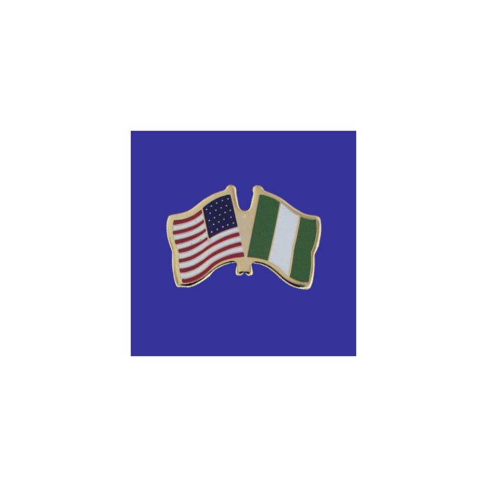 Nigeria Lapel Pin (Double Waving Flag w/USA)