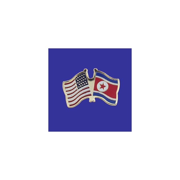 North Korea Lapel Pin (Double Waving Flag w/USA)
