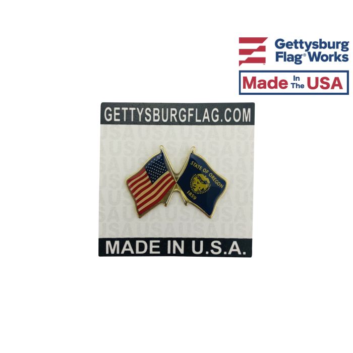 Oregon State Flag Lapel Pin (Double Waving Flag w/USA)