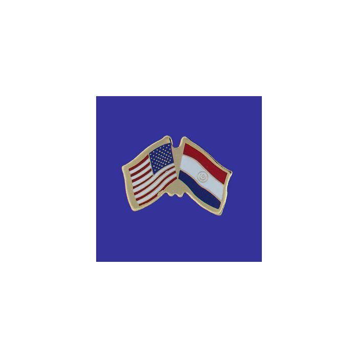 Paraguay Lapel Pin (Double Waving Flag w/USA)