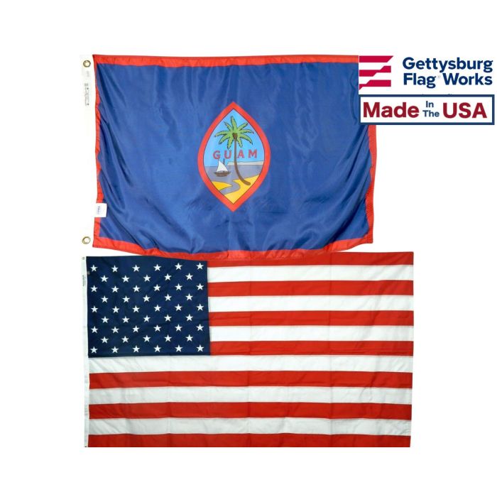Guam & Battle-Tough® American Flag Combo Pack by Gettysburg Flag Works Made in the USA
