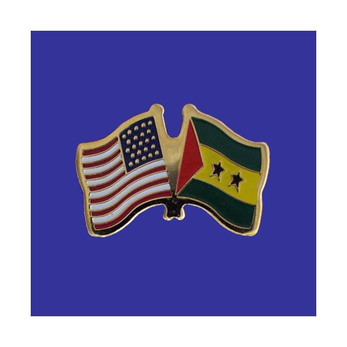 Sao Tome & Principe Lapel Pin (Double Waving Flag w/USA)