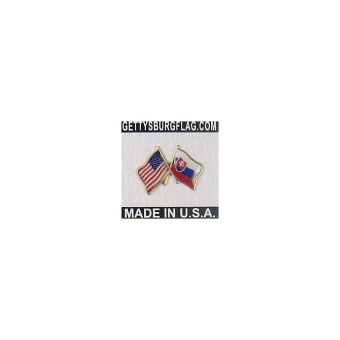 Slovakia Lapel Pin (Double Waving Flag w/USA)